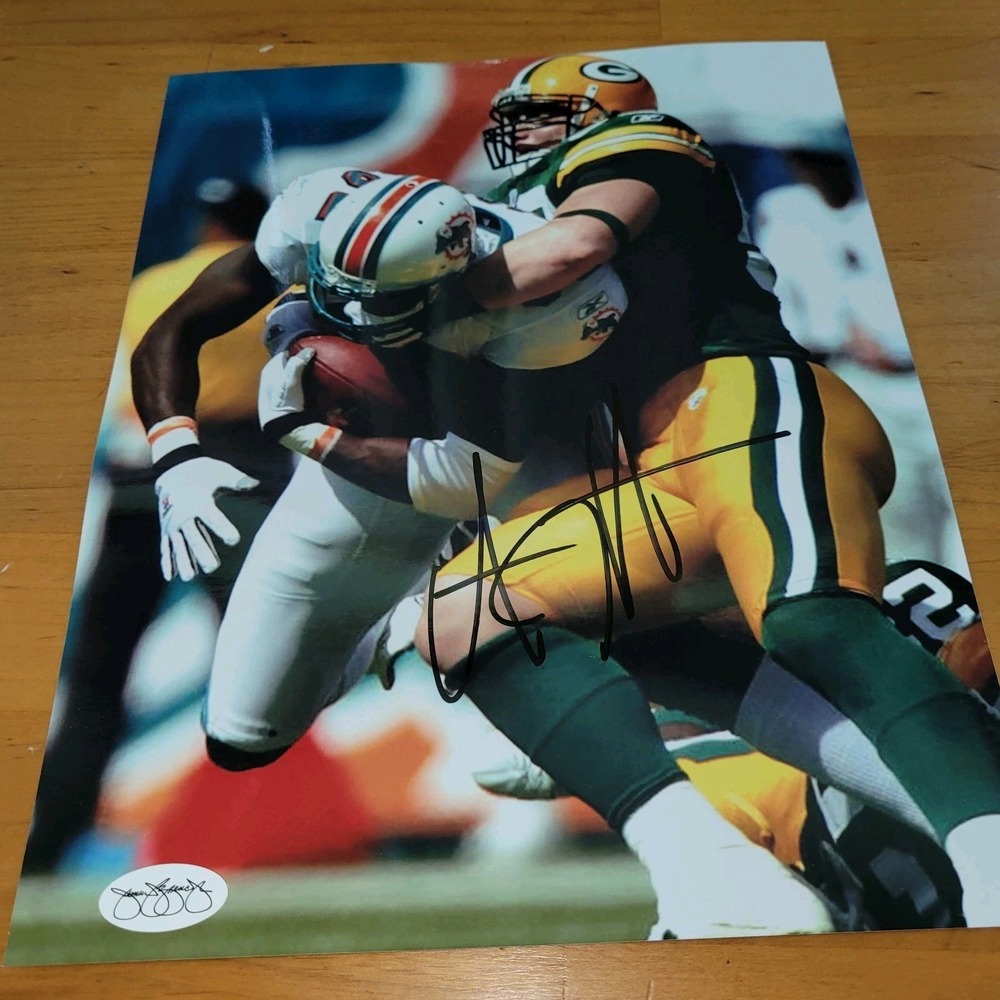 AJ Hawk Signed Green Bay Packers 8x10 Photo JSA Auth Sticker